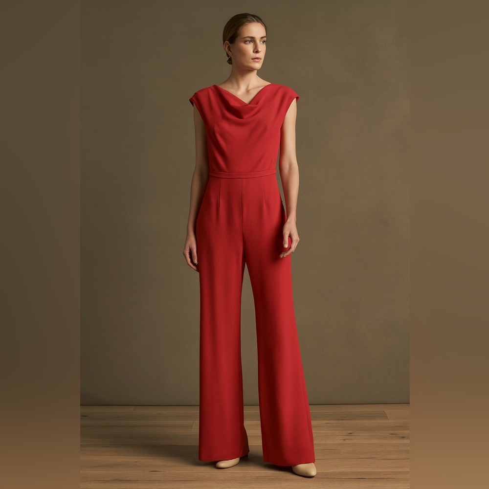 Max Mara Pianoforte Draped Cady Wide Leg Evening Jumpsuit, Size US 4, Red Orange